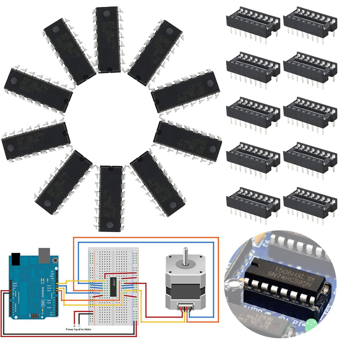 Youmile 10 Stück L293D DIP16 Schrittmotortreiber Controller Vier Kanal Motor Treiber IC 36 V 600 ma mit Rundloch Ic Sockel 16pin von Youmile