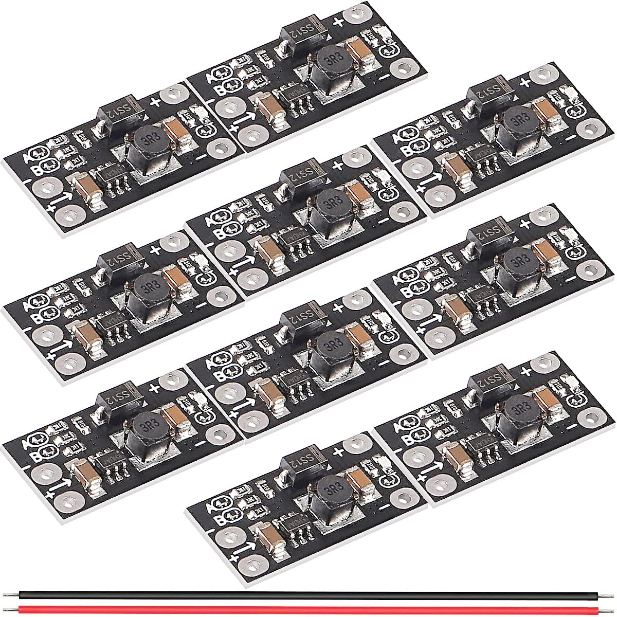 Youmile 10 Stück Mini Boost Module 1,5 A Multifunktionales DIY Mini-DC-DC-Lithium-Batterie-Boost-Modul 3,7 V bis 5 V 8 V 9 V 12 V Step Up Board einstellbare Spannung mit rotem und schwarzem Kabel von Youmile