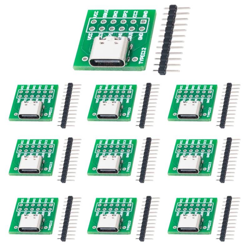 Youmile 10 Stück Typ C USB zu DIP Adapter 2,54mm 12 Pin Buchse PCB Converter Board für Heimwerker von Youmile