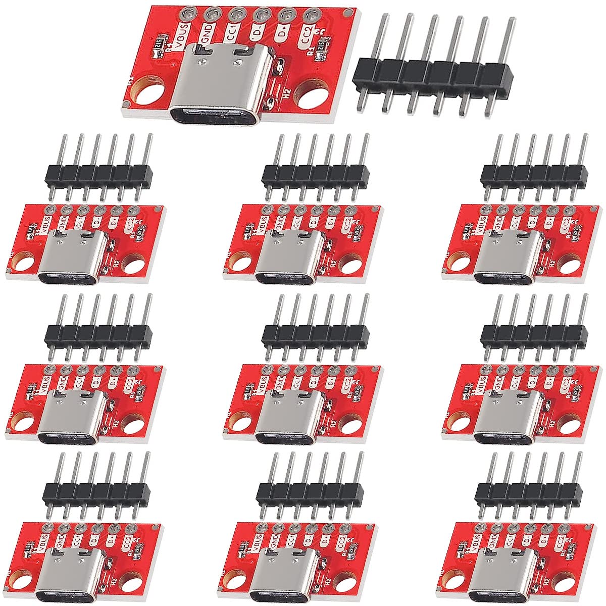 Youmile 10 Stück USB Type-C Breakout Board Serial Basic Breakout Female Connector Type mit Pin Header 2.54mm / 0.1" PCB Converter Board von Youmile