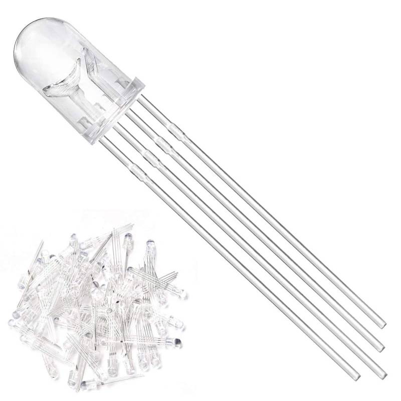 Youmile 100 Stück 5mm LED Leuchtdiode Gemeinsame Kathode 4 Pin RGB Dreifarbig (Rot/Grün/Blau) Klare transparente runde LED-Lampen Buld für Arduino, PCB von Youmile