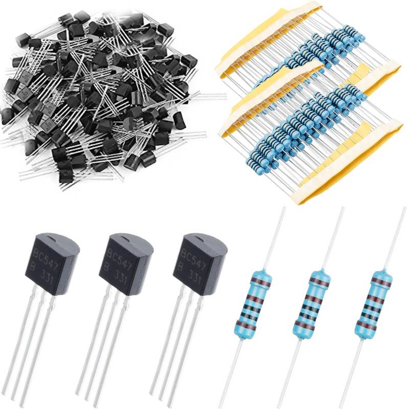 Youmile 100 Stück Transistor BC547 BC547B TO-92 NPN-Transistor 50 V 0,1 A 100 mA 625 mW mit 100 Stück 1 K 1/2 W Ohm Widerstand für elektronische Schaltung von Youmile