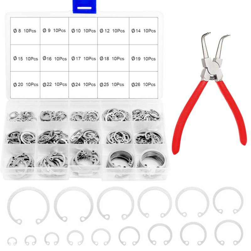 Youmile 150PCS Interne Sicherungsringe Sortimentskit 15 Größenringe Clip 304 Edelstahl 8 mm bis 36 mm Für Maschine mit externer Sicherungsringzange von Youmile