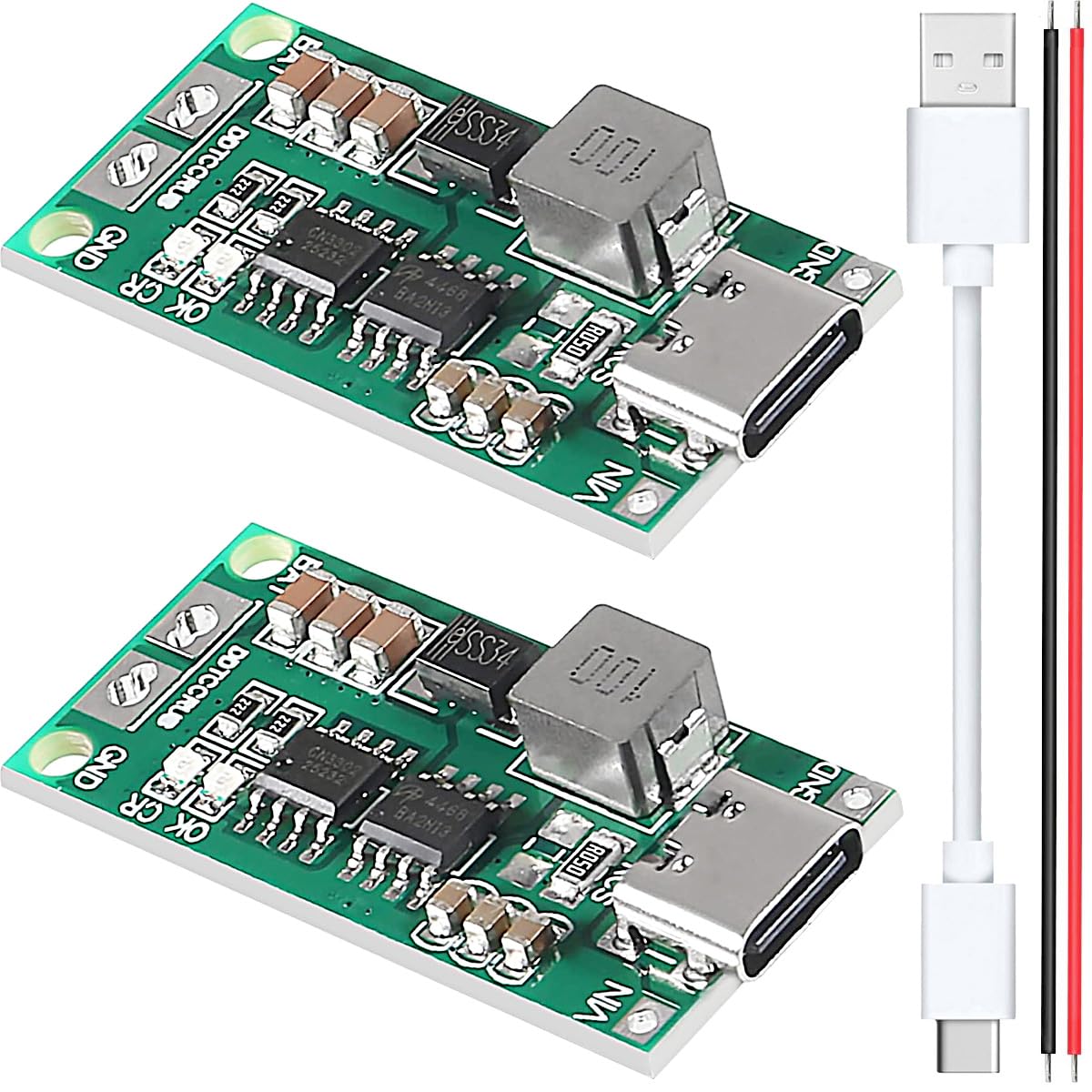 Youmile 2 Stück 3S 2A Lithium Akku-Ladeboard Typ-C USB 18650 Li-Ion Lithium Akku Ladegerät Modul Boost-Konverter 12.6V Lade-Schutz-Board mit Typ-C zu USB Kabel rot und schwarzem Kabel von Youmile