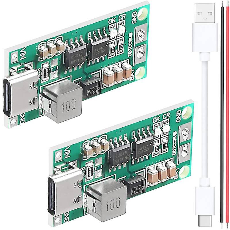 Youmile 2 Stück 4S 2A Lithium Akku-Ladeboard Typ-C USB 18650 Li-Ion Lithium Akku Ladegerät Modul Boost-Konverter 16.8V Lade-Schutz-Board mit Typ-C zu USB Kabel rot und schwarzem Kabel von Youmile