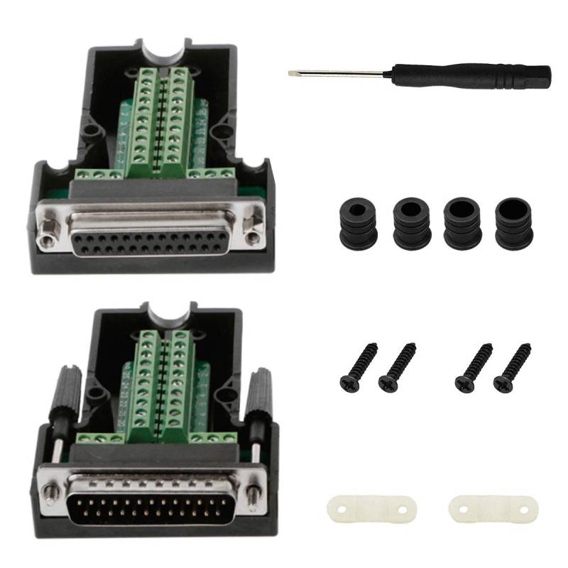 Youmile 2 Stück DB25 D-SUB-Anschluss 25-polig Stecker und Buchse Lötfreier Breakout-Board-Anschluss für Heimwerker mit Schlitzschraubendreher, Kabelabdeckung von Youmile