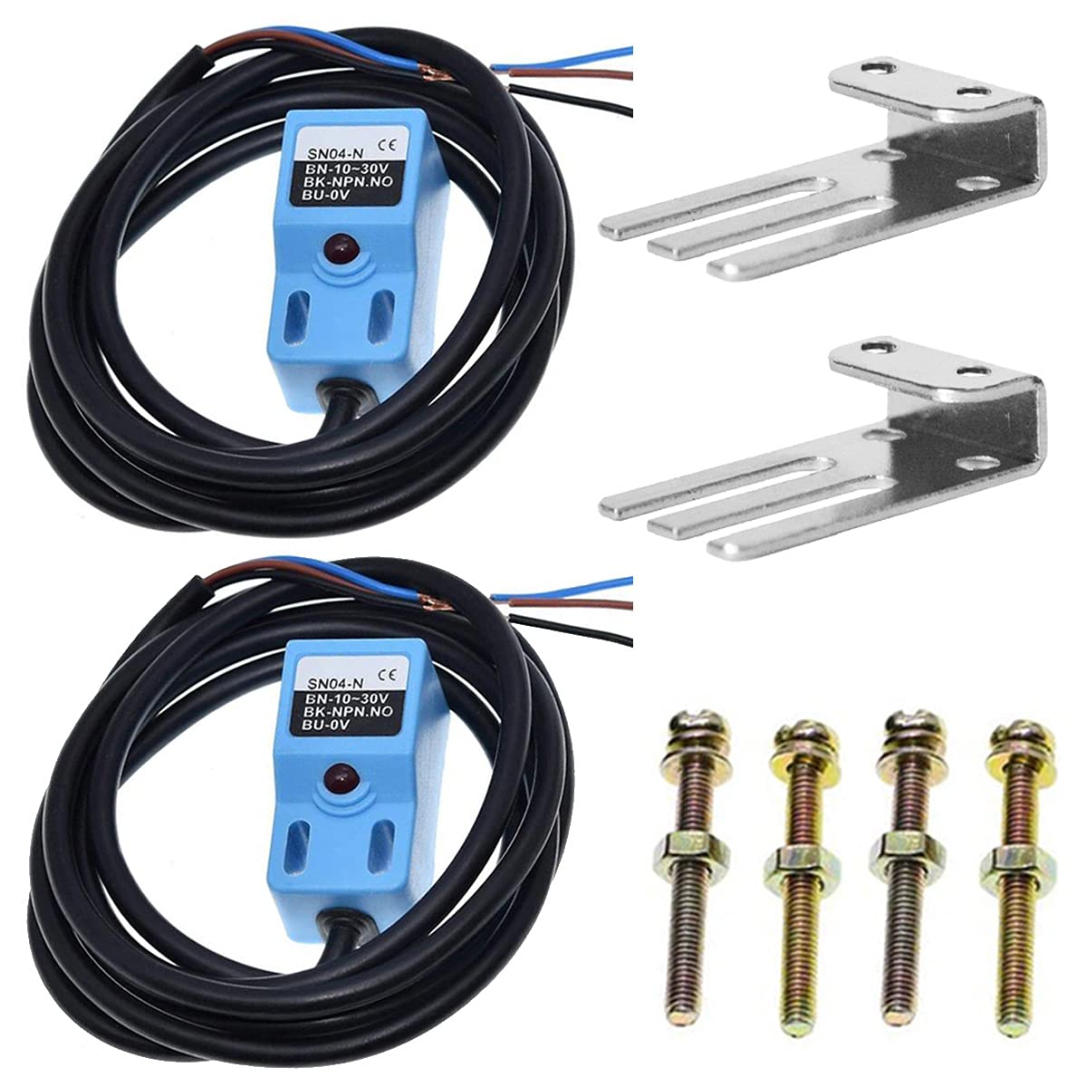 Youmile 2 Stück DC 6-36V Induktiver Näherungssensorschalter SN04-N 300mA 4mm Auto-Nivellierungssensor NPN NEIN Dreidraht-Näherungsschalter mit 2 Stück Halterung von Youmile