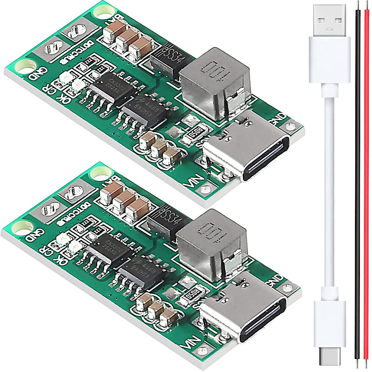 Youmile 2 Stück Li-Ionen Batterielademodul 2S 2A Type-C USB 18650 Li-Ion-Lithium-Batterie-Lademodul Aufwärtswandler 8,4-V-Ladeschutzplatine mit Typ-C-zu-USB-Kabel rotes und schwarzes Kabel von Youmile