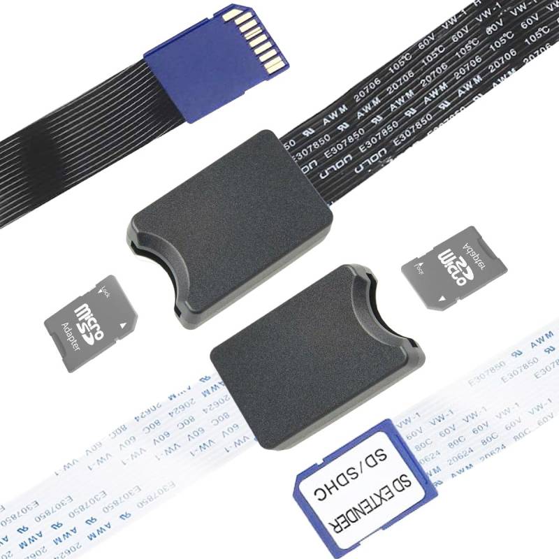 Youmile 2 Stück Micro SD auf Micro SD Karte Verlängerungskabel Leser Adapter Weiches flaches FPC-Verlängerungskabel 46~48 cm Schwarz und Weiß Externer SD-Kartenleser für das Auto von Youmile