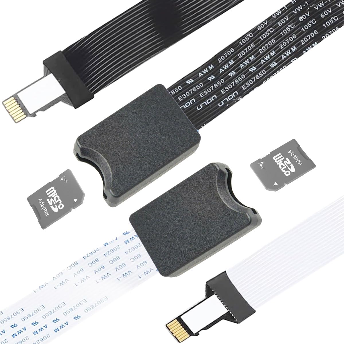 Youmile 2 Stück Micro TF zu Micro SD Karte Verlängerungskabel Leser Adapter Weiches flaches FPC-Verlängerungskabel 46~48 cm Schwarz und Weiß Externer SD-Kartenleser für das Auto von Youmile