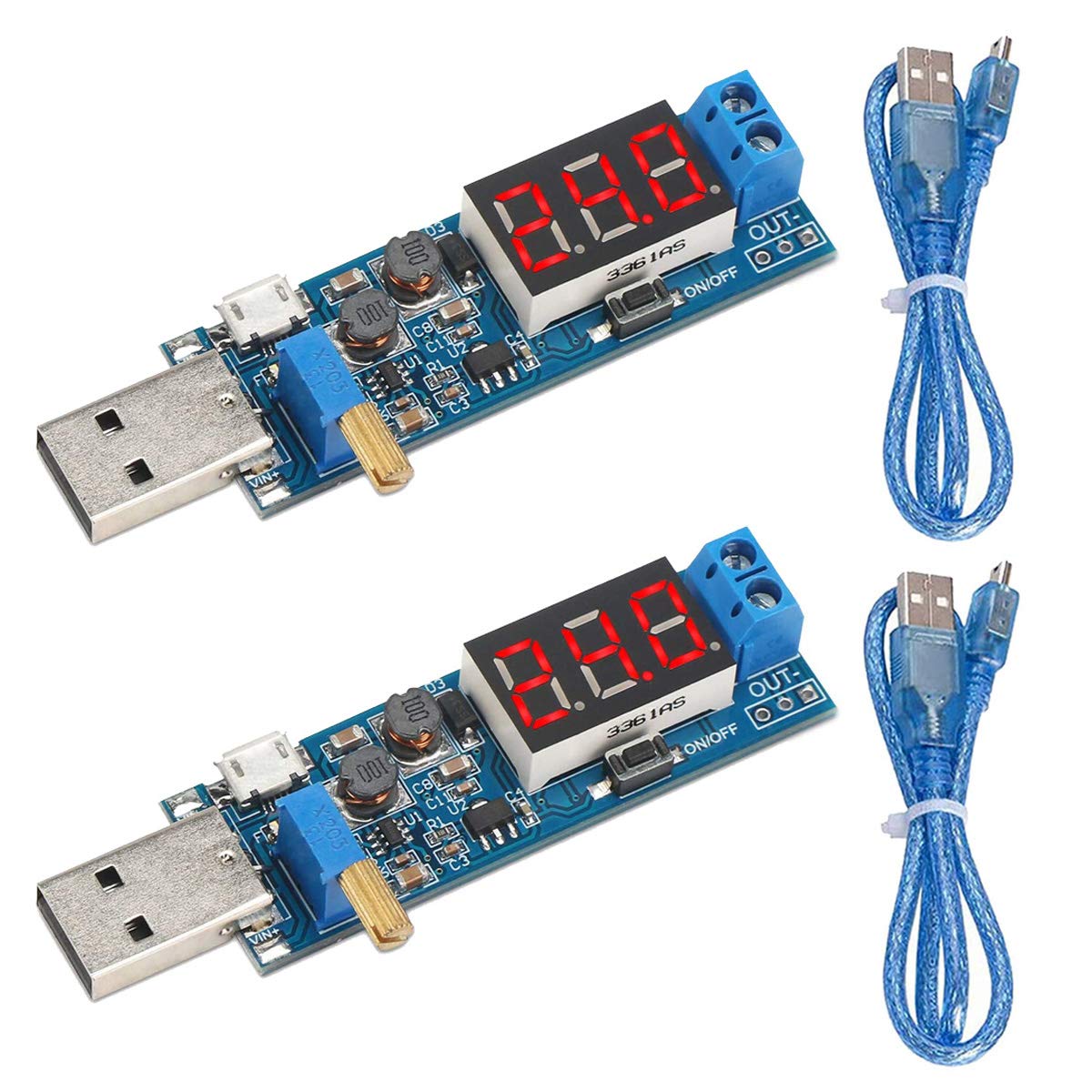 Youmile 2 Stück USB Buck Boost-Wandler DC-DC 3,5 V-12 V bis 1,2 V bis 24 V Einstellbarer Spannungsregler für das Auf- / Ab-Netzteilmodul von Youmile