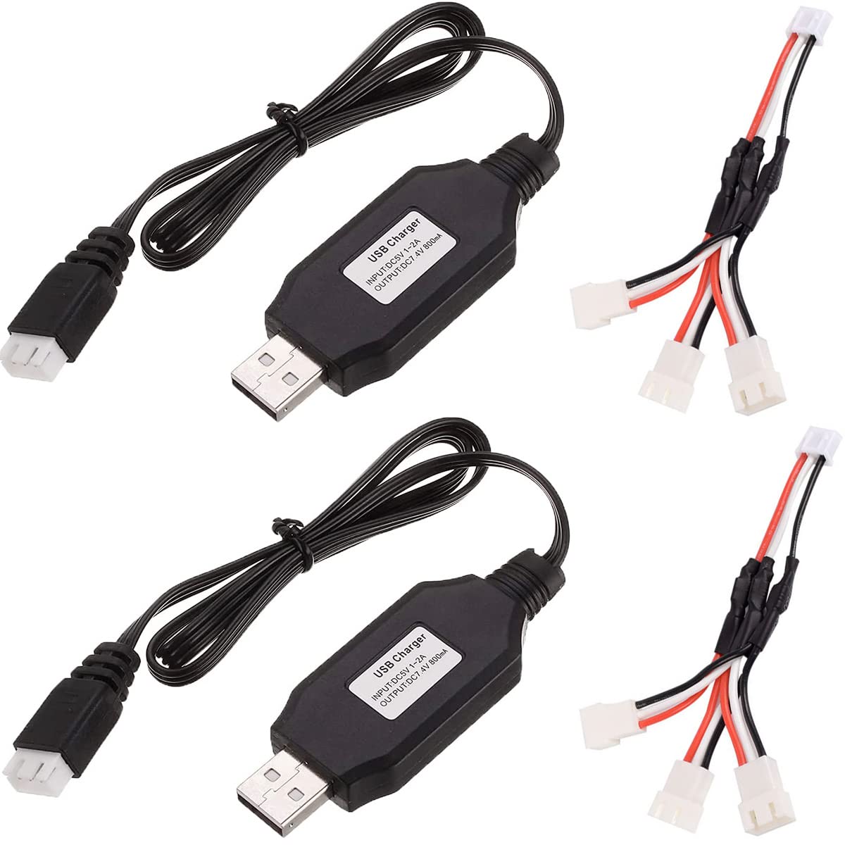 Youmile 2 Stück XH-3P USB Ladekabel 7.4V 2S LiPo Akku USB Ladekabel 1A Schnellladung, mit 1 Ladung 3 Übertragungskabel für RC Auto LKW Rock Crawler FPV Drone Quadcopter von Youmile