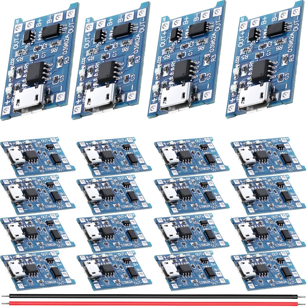 Youmile 20 Stück Charging module Lithium-Batterie-Lademodul 5V 1A Lademodul 18650 Lithium-Batterie-Ladeplatine Micro USB mit Schutzfunktion mit 26AWG rotem und schwarzem Kabel von Youmile