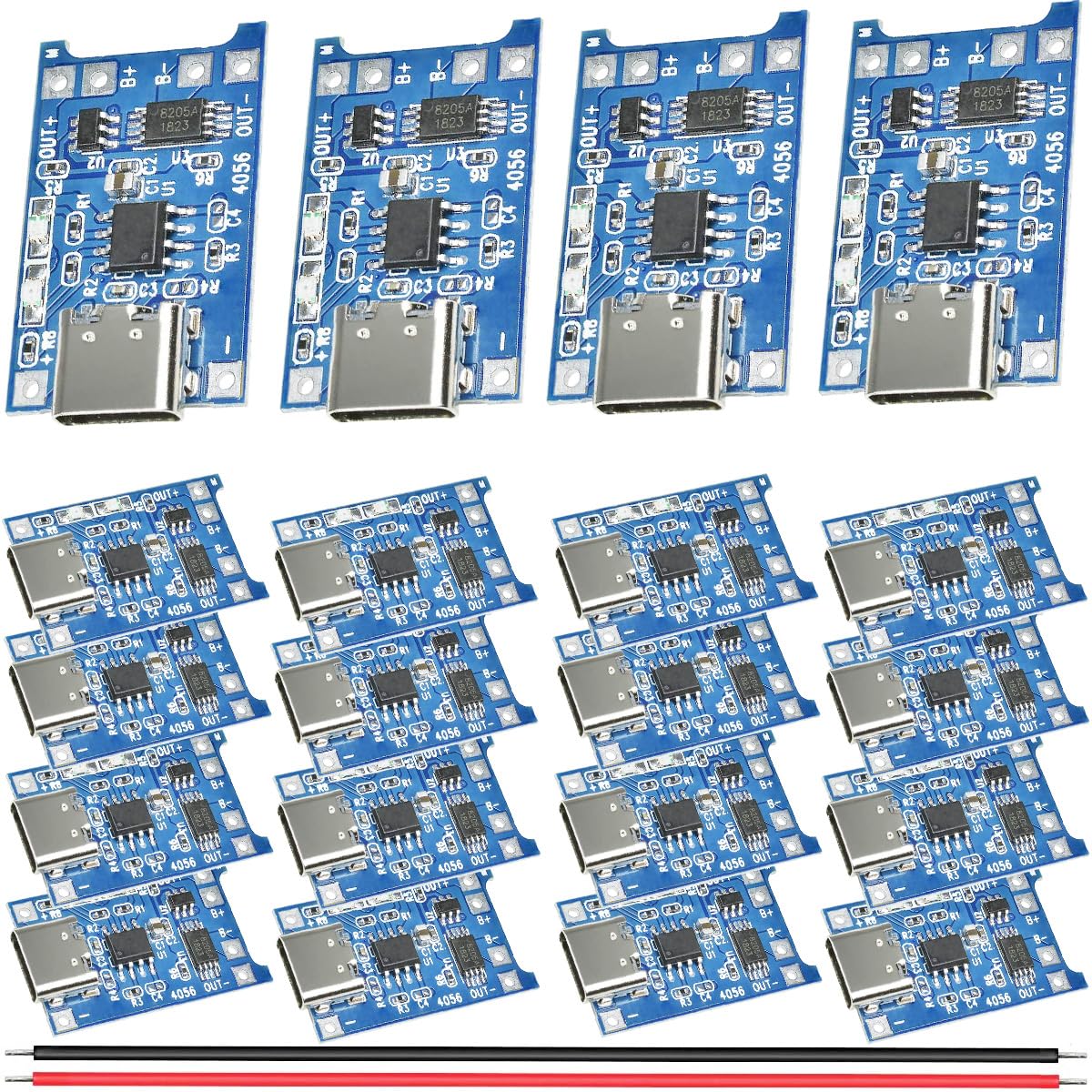 Youmile 20 Stück Charging module Lithium-Batterie-Lademodul 5V 1A Lademodul 18650 Lithium-Batterie-Ladeplatine Typ-C USB mit Schutzfunktion mit 26AWG rotem und schwarzem Kabel von Youmile