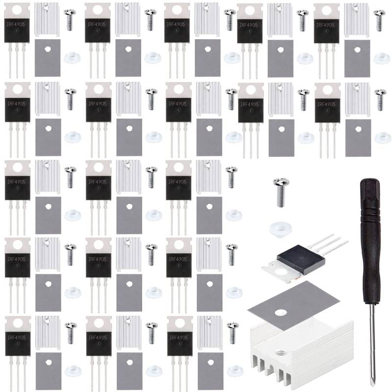 Youmile 20 Stück IRF4905 Mosfet Transistor IRF4905P IRF4905PBF 74A 55V P-Kanal Leistungs-MOSFET TO-220AB 3Pin Feldeffekttransistoren mit Kühlkörper-Schraubenscheibe Gummi-Silikon-Schraubendreher von Youmile