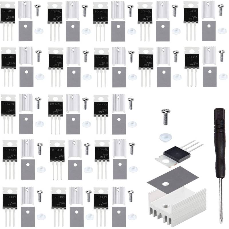 Youmile 20 Stück IRF540 IRF540N Mosfet-Transistor 33A 100V N-Kanal-Leistungs-MOSFET TO-220 mit Kühlkörper-Schraubenscheibe Gummi-Silikon-Schraubendreher für Heimwerker und Heimwerker von Youmile