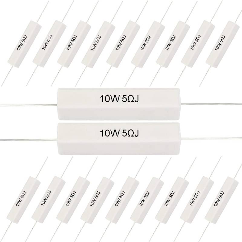 Youmile 20 Stück Keramik-Zementwiderstand 10W 5 Ohm Widerstand Leistungswiderstand Widerstand 5% Keramik-Drahtwiderstände Stoßfester und hitzebeständiger axialer Leitungswiderstand Weiß von Youmile