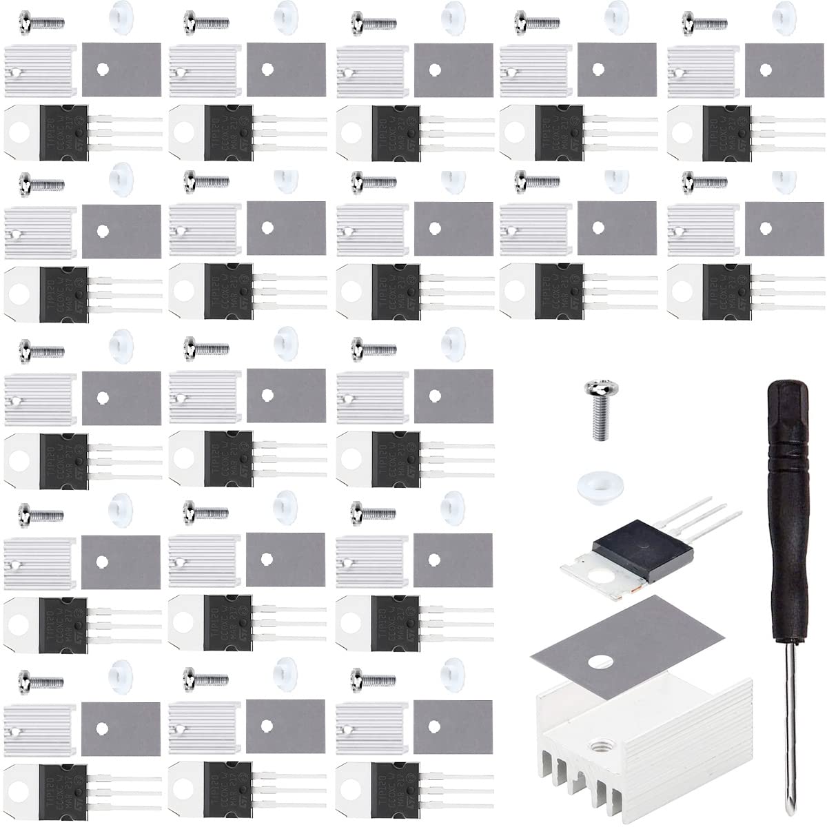 Youmile 20 Stück TIP120 NPN-Transistor 5A 60V Silizium-Epitaxie-Leistungstransistor TO-220 Darlington-Transistoren mit Kühlkörper-Schraubenscheibe Gummi-Silikon-Schraubendreher von Youmile