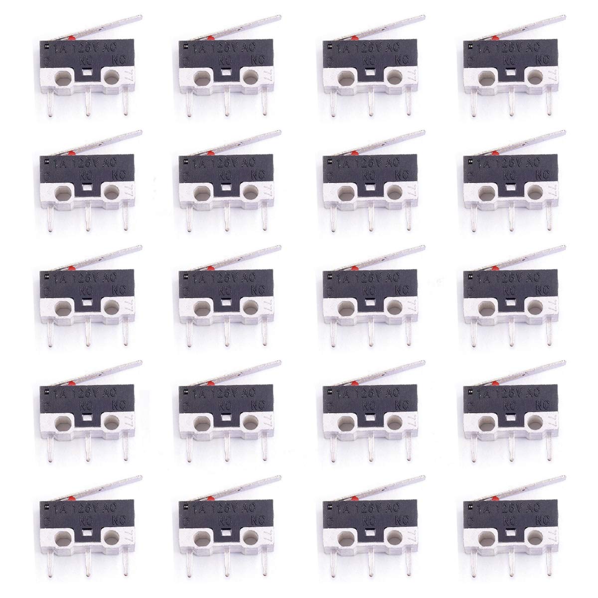 Youmile 20PACK Mikroschalter AC 1A 125V 3Pin SPDT NO + NC Scharnierhebel Momentary Push Button Mikro-Endschalter für Arduino von Youmile