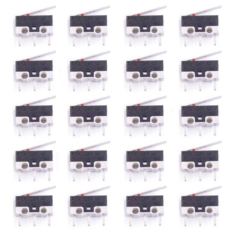 Youmile 20PACK Mikroschalter AC 1A 125V 3Pin SPDT NO + NC Scharnierhebel Momentary Push Button Mikro-Endschalter für Arduino von Youmile