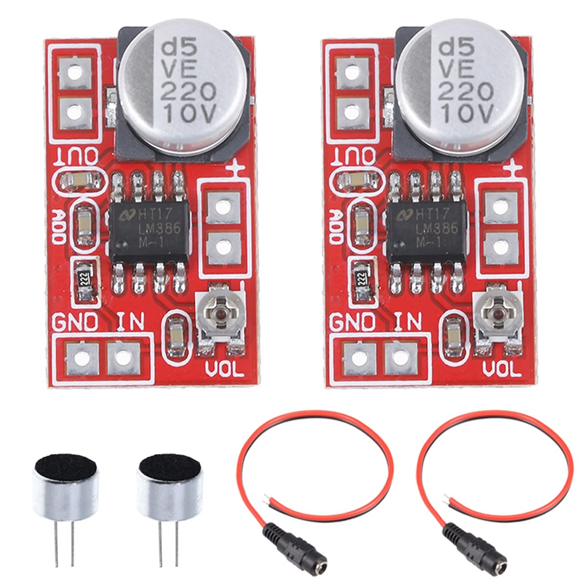 Youmile 2PCS DC 5V-12V Mini Mikrofon Verstärkerplatine Micro Elektret Verstärker MIC Kondensator Verstärker Modul mit 2PCS Elektret Mikrofon, 2PCS Stromkabel von Youmile