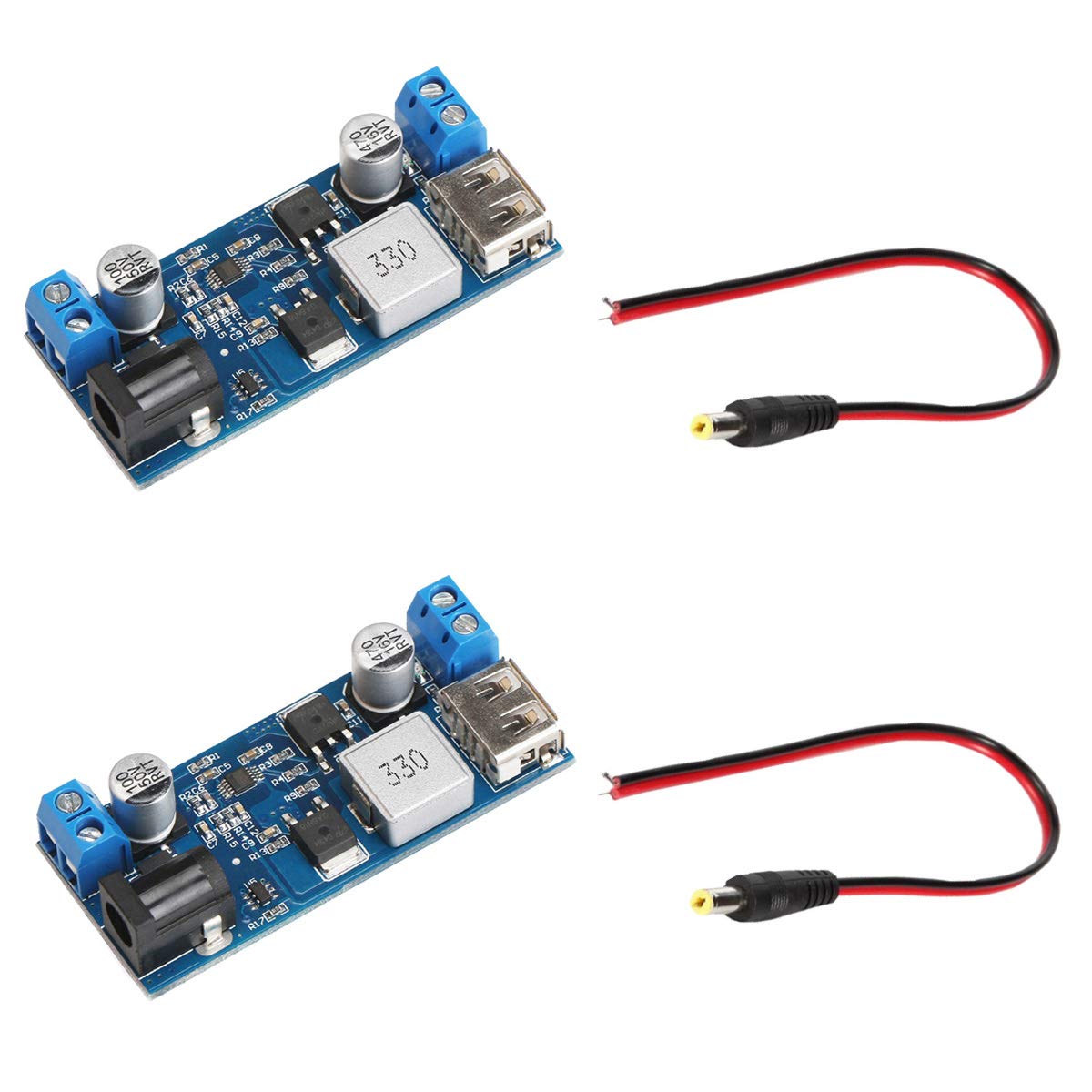 Youmile 2Pcs 12V auf 5V 5A Wandler Step-Down Netzteil 24V / 12V auf 5V 5A Spannungsregler DC 9V-36V Step Down auf DC 5V-5,3V 3,5-6A Volt Transformator von Youmile