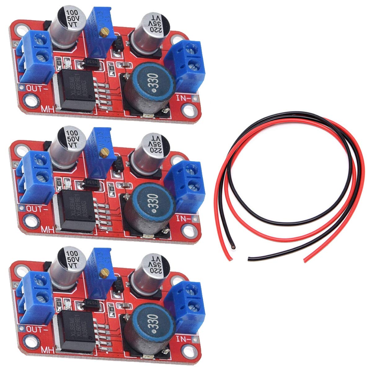 Youmile 3 Stück XL6019 DC-DC Buck Boost Wandlermodul 5V 6V 12V 24V 3-35V bis 5-40V 5A Step-Up Spannungsversorgungsregler Stromversorgungsmodul mit 24AWG Kabel von Youmile