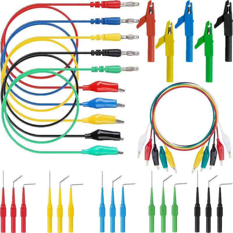 Youmile 30 Stück 4mm Bananenstecker auf Krokodilklemme Testkabel Kit, Back Probes Pins, Krokodilklemme Set, Krokodilklemme auf Krokodilklemme Testkabel, für Multimeter Diagnose Schaltungstest von Youmile