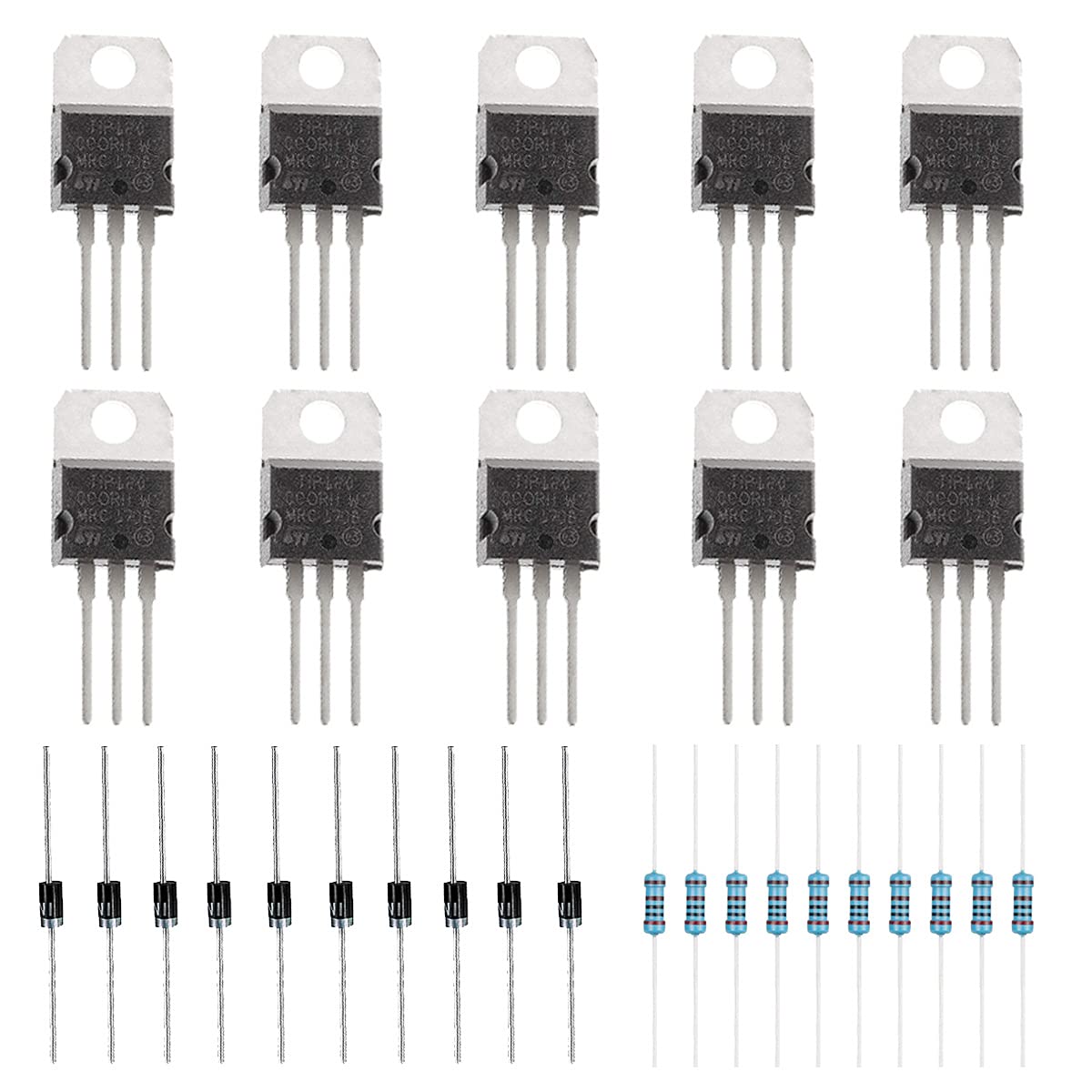 Youmile 30 stücke TIP120 60 V 5A NPN Darlington Bipolar Leistungstransistor TO-220 3Pin Für Arduino Mit 2,2 k Ohm Widerstände, 1N4001 DIODE von Youmile