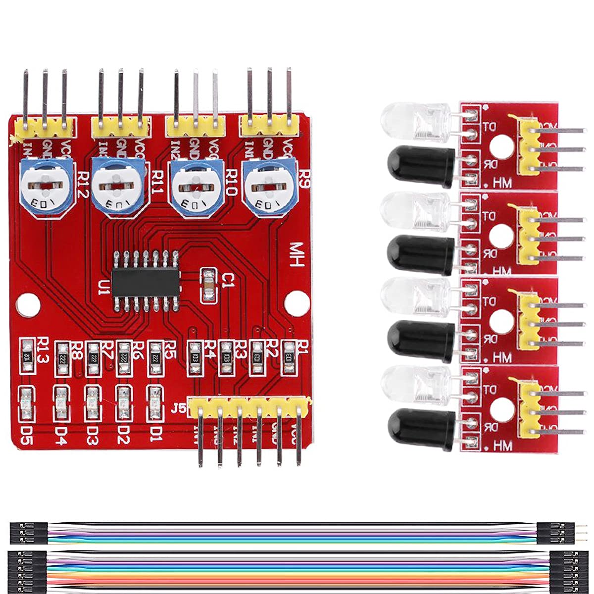 Youmile 4-Kanal Infrarot Reflexions Tracking Sensormodul Hindernisvermeidung PCB Sensormodul mit DuPont Kabel für Smart Car von Youmile