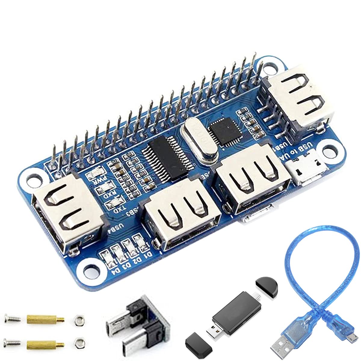 Youmile 4-Port USB-Hub HAT USB-Erweiterungsplatinenmodul USB2.0 1.1 Onboard USB zu UART, mit Micro-USB-Anschluss Kartenleser USB-Kabel für verschiedene Versionen von Raspberry Pi Perfectly von Youmile