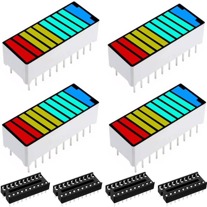 Youmile 4 Stück LED-Balkenanzeige Digital 10-Segment 4-farbige LED-Batteriestand-Balkendiagramm-Leistungsanzeige-Anzeigemodul Rot Gelb Grün Blau + 4 Stück DIP20 für Arduino DIY von Youmile