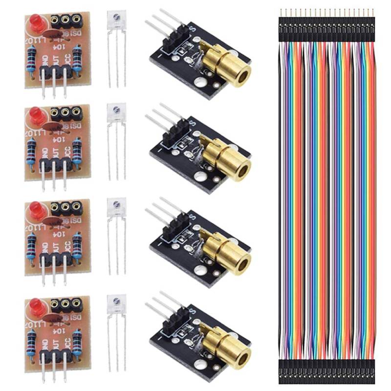 Youmile 4 Stück Laser sensor modul Nicht Modulator Röhrenlaser Empfängermodul für Arduino mit 4 Stück KY-008 650 nm Lasersendermodul, Dupont Kabel von Youmile