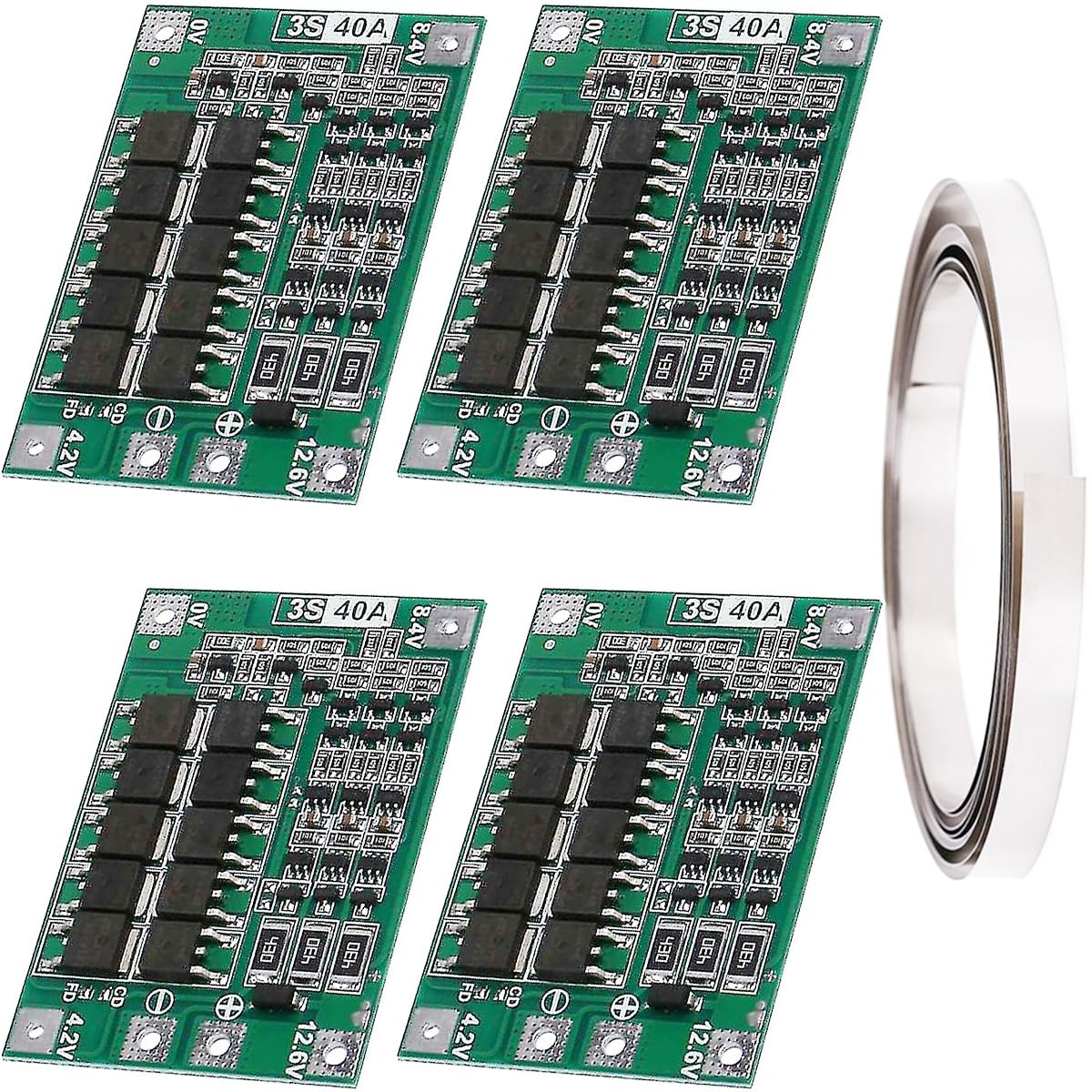 Youmile 4 Stück PCB-Schutzplatine 3S 40A Batterie Schutzplatine 18650 Lithium-Batterie-Schutzplatine PCB BMS 11,1 V 12 V 12,6 V mit Balance-Aufladung mit Nickelstreifen von Youmile