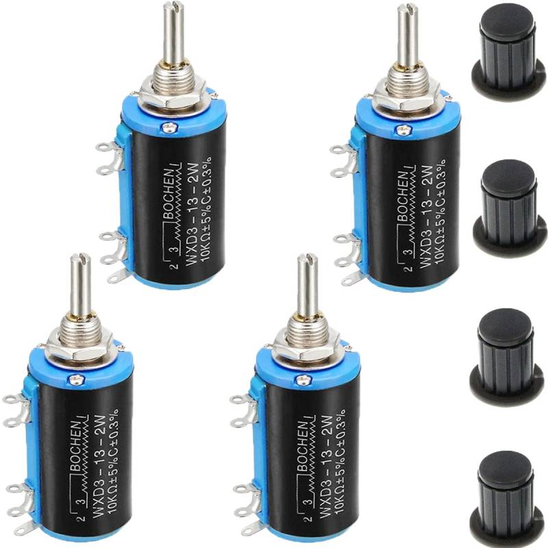 Youmile 4 Stück WXD3-13-2W 10K Ohm Multi-Turn-Wirewound-Potentiometer Drehbares 10-Turn-Wire-Wund-Potentiometer mit 4MM Kupferkern-Knopfhut von Youmile