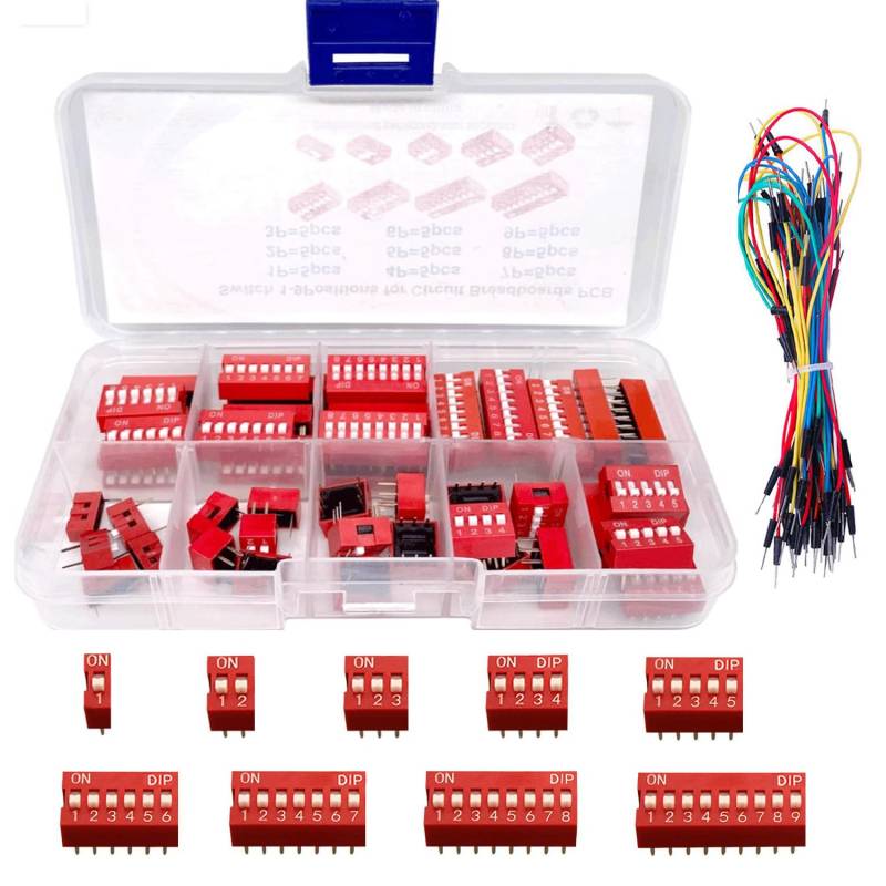 Youmile 40 Stück DIP-Schalter Assorted Kit Rot 1 2 3 4 6 7 8 9 Position 2.54mm On Off Slide Type Schalter für Breadboard mit Jump Wire von Youmile