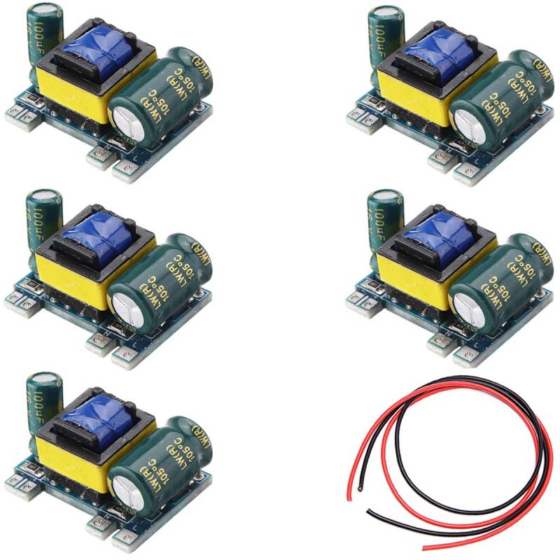 Youmile 5 Stück 12 V 300 mA Platinenmodul 3,5 W Buck-Modul AC-DC 110 V 120 V 220 V 230 V auf 5 V 12 V Konverter-Netzteilmodul mit rotem und schwarzem Kabel von Youmile