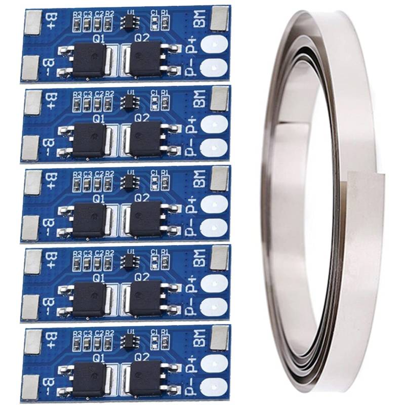 Youmile 5 Stück 2S 8A 7.4 V Lithiumbatterie Schutzplatine 18650 Lademodul BMS PCB Schutzplatine für Li-Ionen Lithiumbatteriezelle mit Nickelstreifen von Youmile