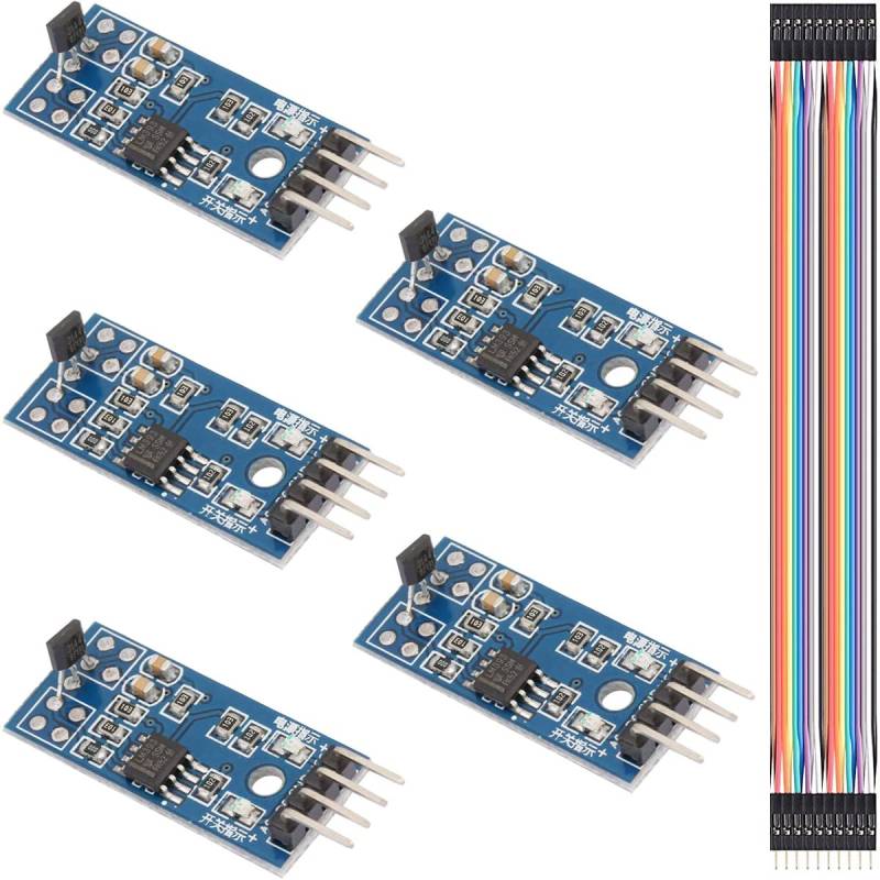 Youmile 5 Stück 3.3-5V Schalter Hall Sensor 3144E Effektsensor Schalter Geschwindigkeitszählsensor Magnetdetektor T104 mit DuPont-Kabel von Youmile