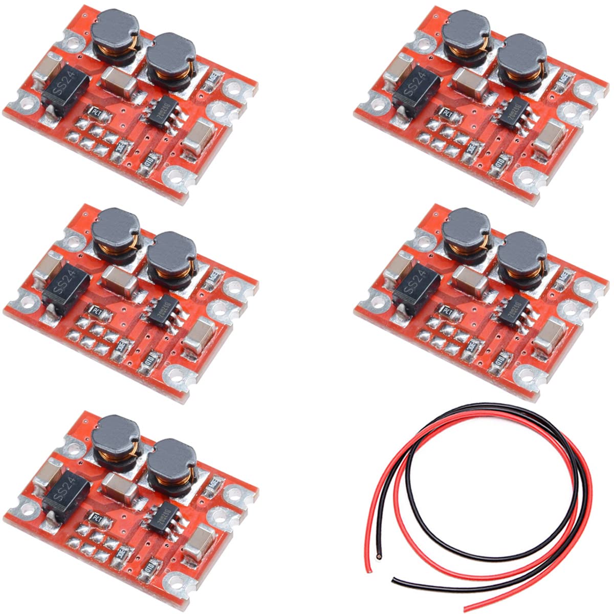 Youmile 5 Stück 5V DC-DC Boost Buck Konverter-Modul S09 Automatisches Boost Buck Converter Modul Eingang 3 V-15 V Ausgang 3,3 V/5 V mit rotem und schwarzem Kabel von Youmile