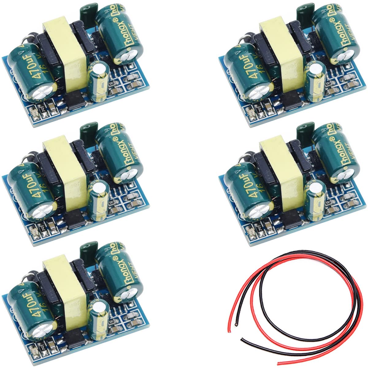 Youmile 5 Stück AC-DC 12 V 450 mA Buck-Modul Netzteil Buck Converter Step-Down-Modul 5,4 W Transformatoren mit rotem und schwarzem Kabel von Youmile