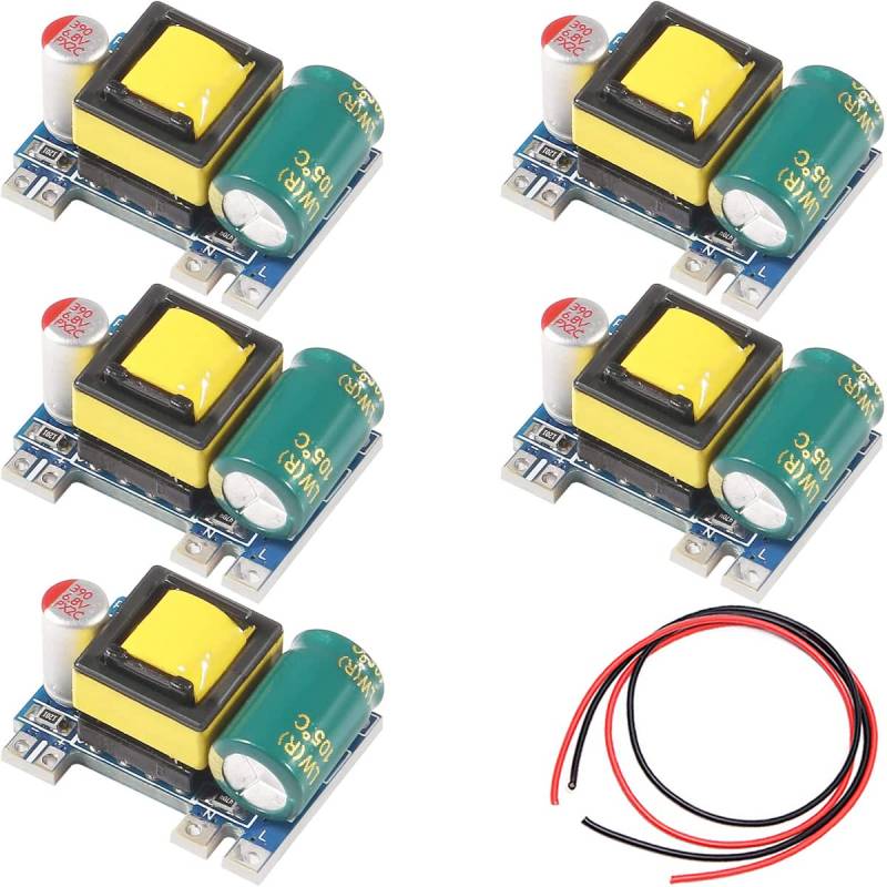 Youmile 5 Stück AC-DC 5V 700mA 3,5W Abwärtsmodul Isoliertes Schaltnetzteil Abwärtsregler 220V auf 5V Konverter mit rotem und schwarzem Kabel von Youmile