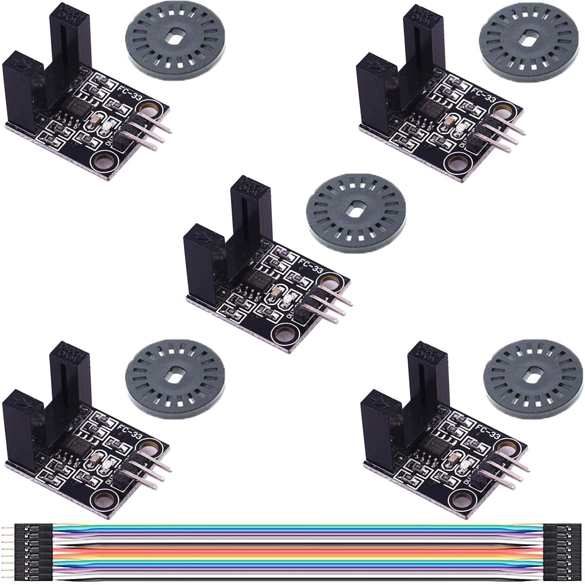 Youmile 5 Stück Geschwindigkeitsmesssensor Photoelektrischer Infrarot Zählsensor LM393 H2010, Motordrehzahlsensormodul mit Encodern, DuPont-Kabel von Youmile