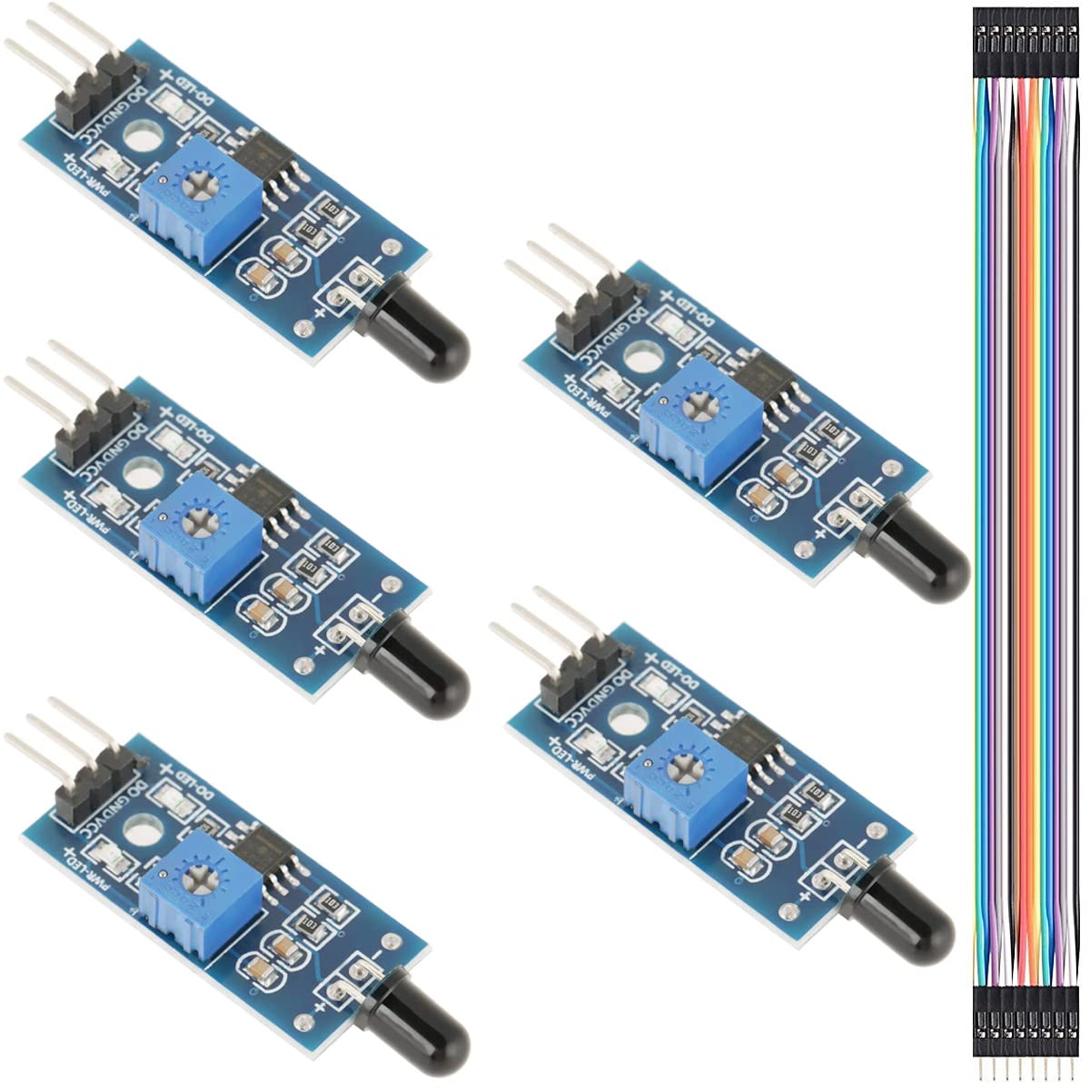 Youmile 5 Stück IR-Infrarot-Flammensensormodul 3,3 V-5 V Breite Spannung LM393 Temperaturerkennung 3-Draht-Detektorsensor mit DuPont-Kabel für Arduino von Youmile