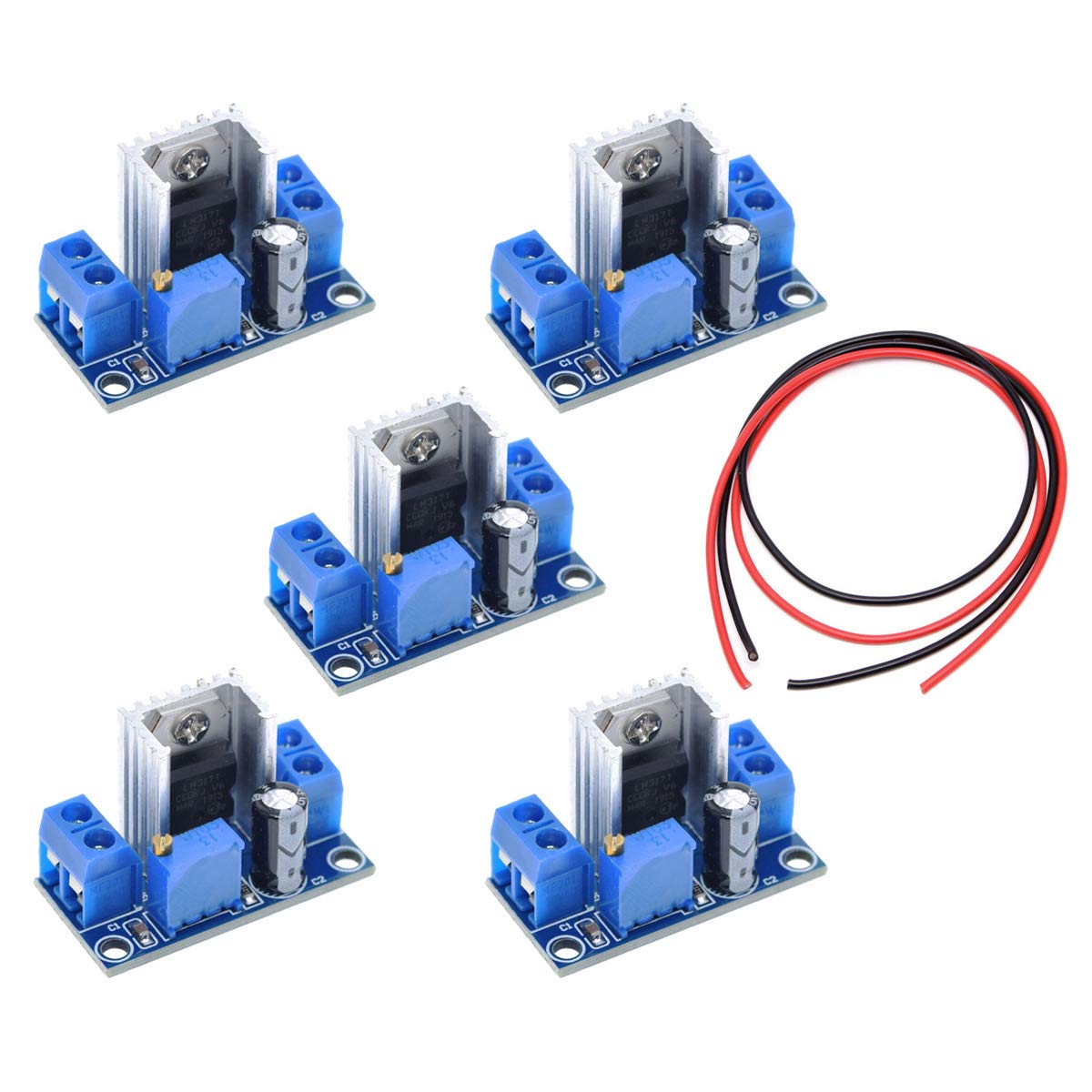 Youmile 5 Stück LM317 DC-DC-Wandler 4,2-40 V Abwärts-Abwärtsregler mit einstellbarer Spannungsreglerplatine für Ardunio mit 24 AWG-Draht von Youmile