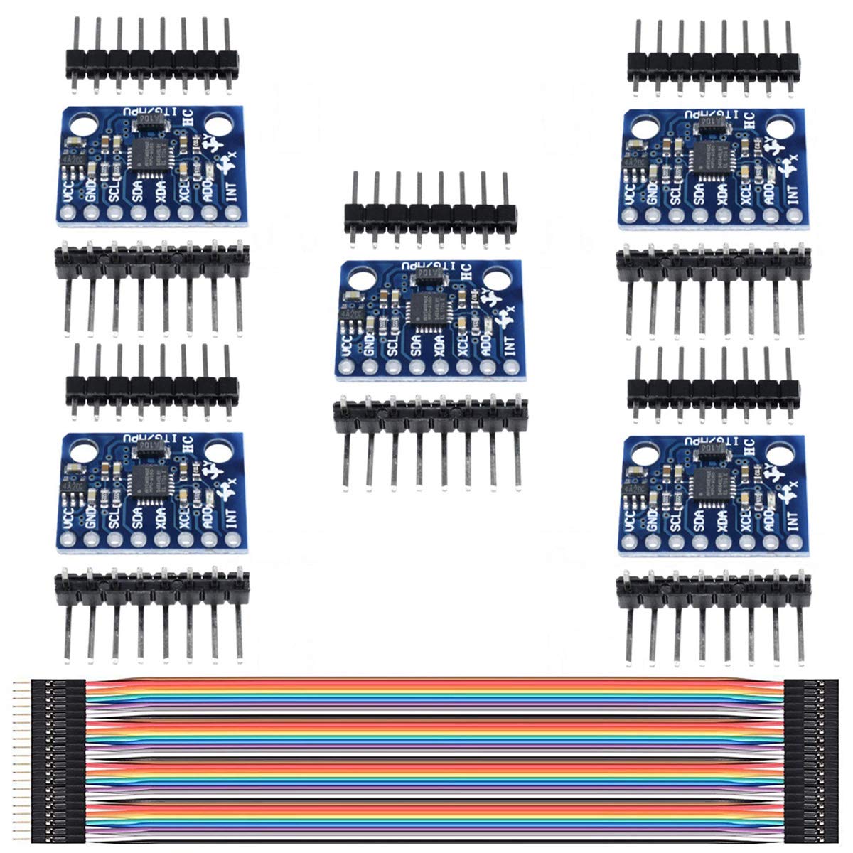 Youmile 5 Stück MPU-6050 Beschleunigungsmessermodul GY-521 3 Achsen Gyroskop 3 Achsen Beschleunigungsmesser 6DOF Sensor 16 Bit AD Wandler Datenausgang IIC I2C für Arduino mit Dupont Kabel 40Pin von Youmile