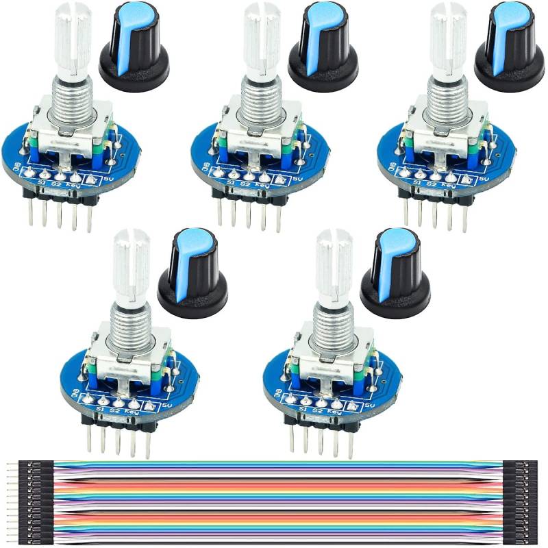 Youmile 5 Stück Rotary Encoder Module 360-Grad-Codierungsmodul Potentiometersensor Runder Audio-Drehpotentiometer Digitaler Impulsausgang mit DuPont-Kabel für Arduino von Youmile