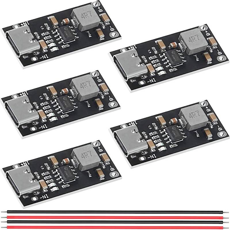 Youmile 5 Stück Type-C Ladeplatine Lithiumbatterie-Ladeplatine 3A Polymer Ternäre Lithiumbatterie Schnellladeplatine Type-C USB-Eingang CC/CV-Modus 5 V bis 4,2 V mit 26 AWG rotem und schwarzem Kabel von Youmile