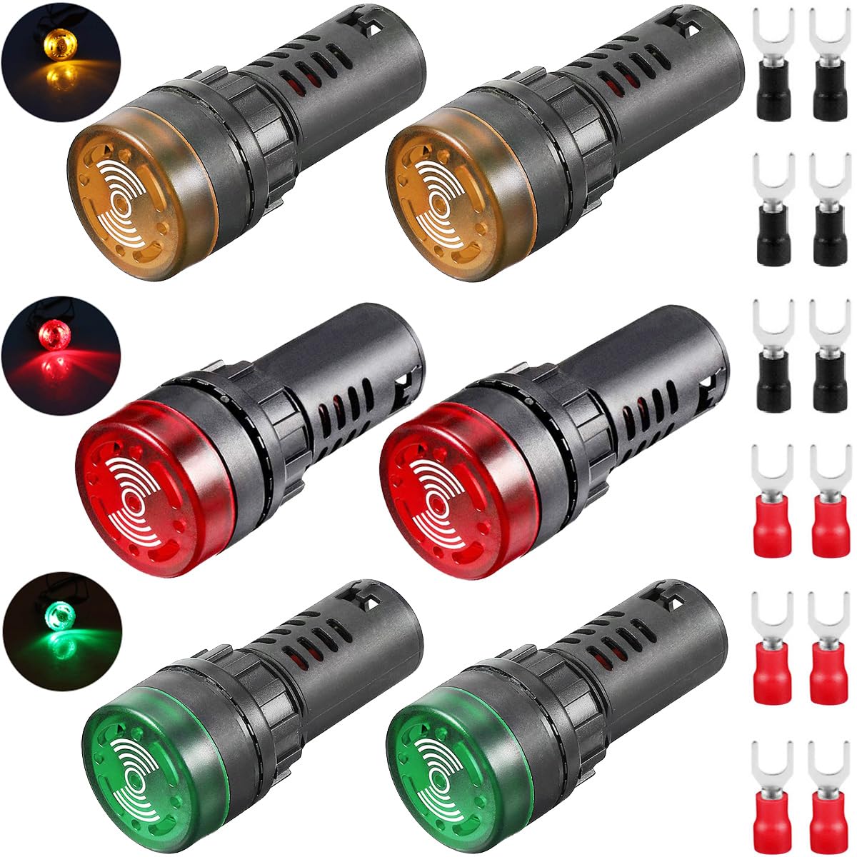 Youmile 6 Stück LED-Summer 22mm 12V VDC LED-Summer Alarm-Blitz-Signal-Anzeigeleuchte Rot Grün Gelb Premium Knackiger Sound AD16-22SM-RGY110V mit roten und schwarzen Steckklemmen Youmile 6 Stück LED-Summer 22mm 12V VDC LED-Summer Alarm-Blitz-Signal-Anzeigeleuchte Rot Grün Gelb Premium Knackiger Sound AD16-22SM-RGY110V mit roten und schwarzen Steckklemmen von Youmile