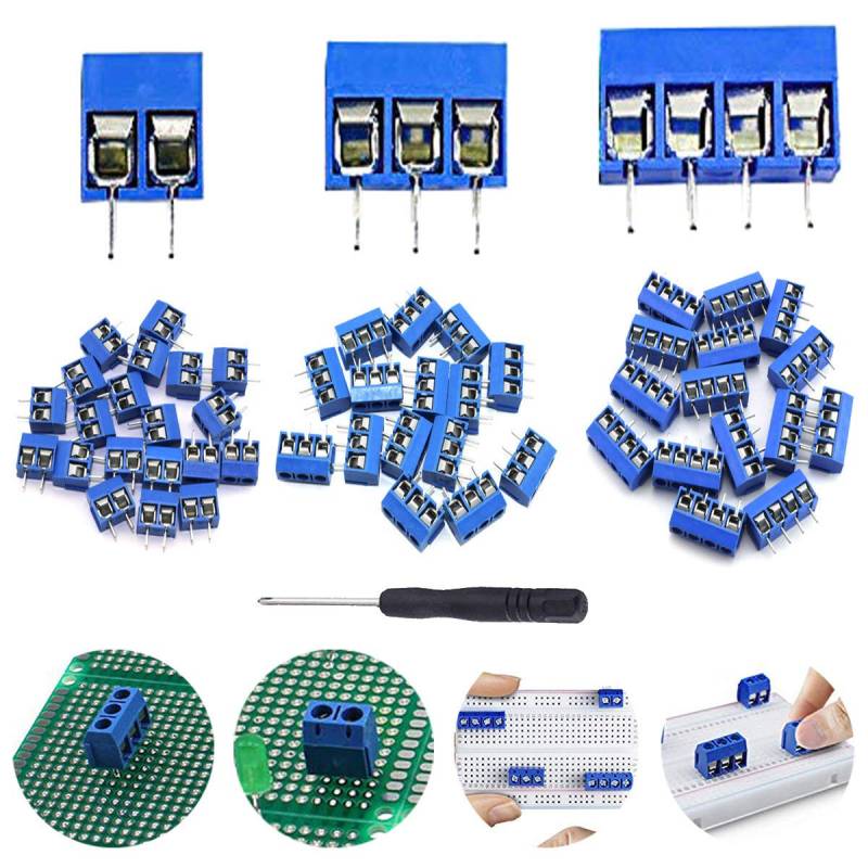 Youmile 60 Stück PCB Schraubklemmen Screw Terminal Block KF301 2/3 / 4 Pin Pitch 5mm für Breadboard mit Kreuzschlitzschraubendreher von Youmile